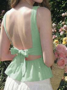 Top sin espalda con lazo y tirantes en V cuello en color rosa para mujer - Verde - Ver 3