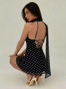 Vestido mini de moda de unicolor sin mangas para mujer - Negro 2 - Ver 3