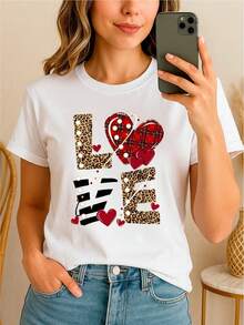 Camiseta 100% con diseño "LOVE" en patrones decorativos - [Blanco] - Ver 1