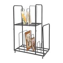 RibasuBB 2-Tier Iron Art Canvas Storage Rack With 4 Wheels 2 Brakes Mobile Display And Drying Stand For Canvases Boards Prints Studio Organizer Black - Default - View 11