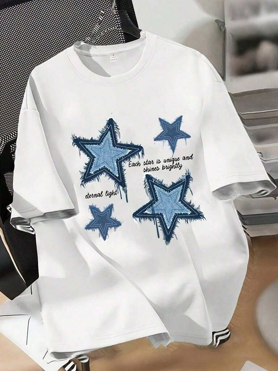 Women's Casual Short Sleeve T-Shirt, Graphic Print T-Shirt With Four Designs, Summer Clothes, Oversized T-Shirt, Casual Streetwear, Round Neck, Cotton, Summer Fashion, Loose Fit T-Shirt For Women, Daily Wear, Suitable For Spring, Summer And Autumn. - 白色 - 查看 1