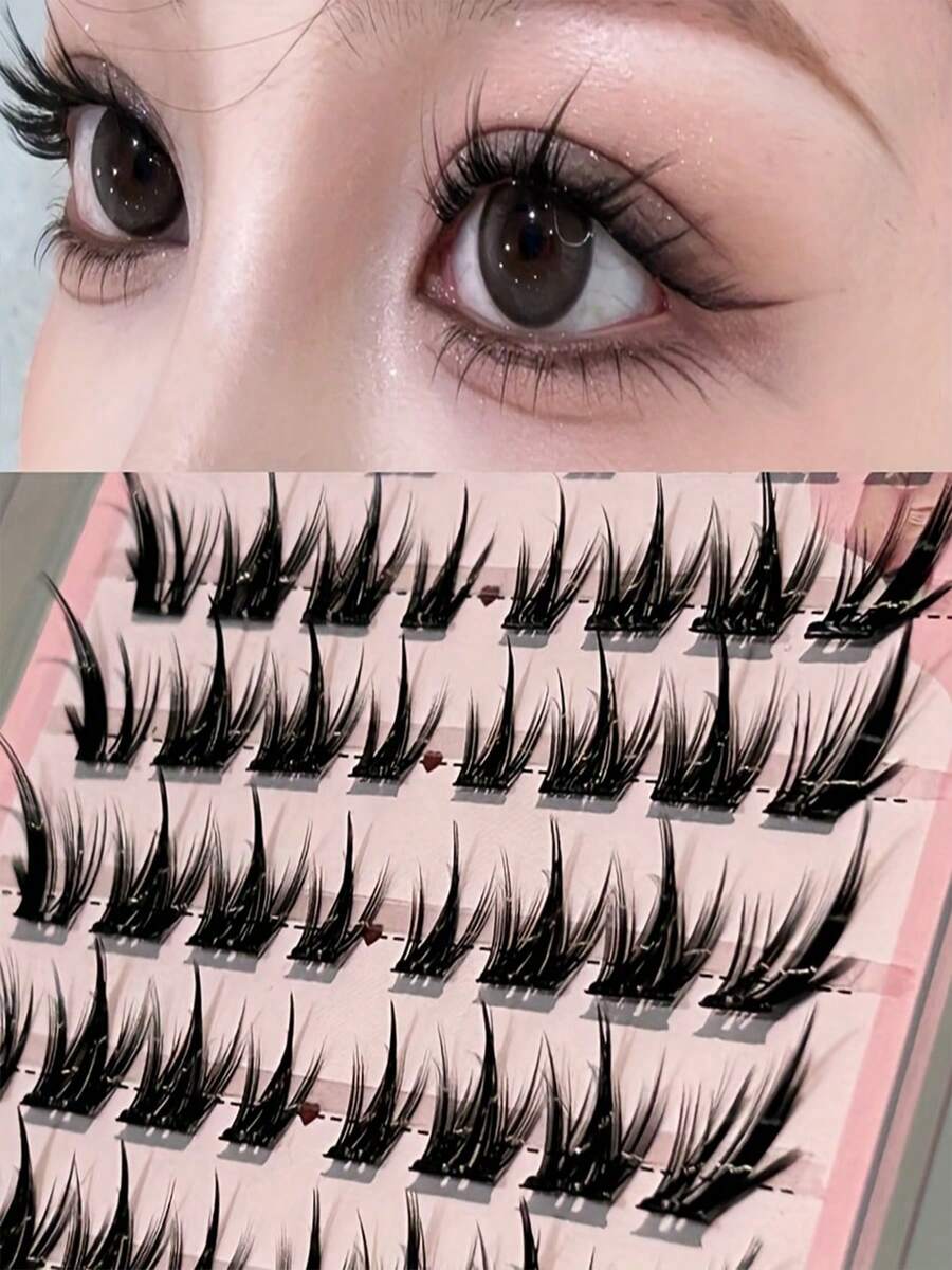 Mi giả không keo MIXIAOHE Fox Fairy, 48 cụm mi ghép tự dính, thiết kế DIY với độ cong D, dải tự dính không cần keo, độ dày tự nhiên 10-14mm, hoàn hảo cho người mới bắt đầu trang điểm hàng ngày và chụp ảnh.