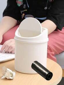 Small Trash Can With Lid, Plastic Desktop Waste Basket, Flip-Top Design To Prevent Odor Leakage, Suitable For Bathroom, Home Office Desk, Coffee Table, Office, Living Room, Study - Multicolor - View 15