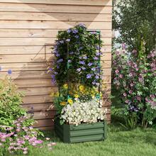 Raised Planter With Trellis, Flower Box And Vegetable Patch, Made Of Galvanized Steel, Ideal For The Garden And Balcony, Green - A - View 1