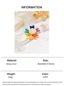 OOQ 1pc Vacation Style Five-Petal Raffia Flower Open Ring, Adjustable Size Portable Colorful Floral Ring For Women, Bridesmaid Gift, Friend Gift (Handmade Raffia Weaving, Shape & Direction Random) - Color - View 5