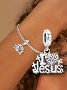 1件時尚亮面「I Love Jesus」吊墜珠飾，適合女性手鍊DIY珠寶 - 款式4 - 查看 3