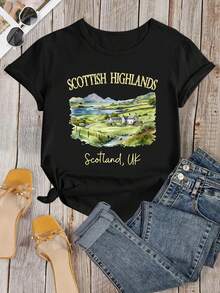 1 camiseta con estampado de las Tierras Altas escocesas, recuerdo de viaje británico, 180g 100% algodón. - Blanco - Ver 7