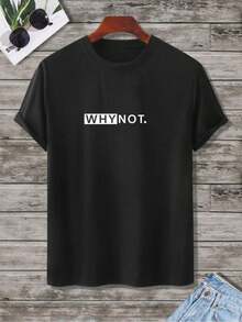 Camiseta Casual de Manga Corta para Hombre - Corte Regular 100%, Cuello Redondo con Estampado de Letras "WHYNOT" en Negras y Blancas, Gráfico de Transferencia Térmica Digital, Ropa Cómoda, Moda Casual Moderna, Ropa Casual Duradera, Moda Urbana, Diseño Minimalista, Tela Suave, Camiseta Estampada, para Amantes del Estilo Urbano, Atuendo Diario, Moda Urbana, Estampado de Alta Calidad, Camiseta Unisex, para Entusiastas de la Moda Urbana, Camiseta Gráfica para Hombre con Diseño Atrevido, Adecuada para Viajes y Uso Diario. - Negro - Ver 1