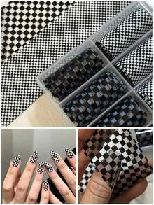 RitaNailDECO Non-Adhesive Nail Art Stamping Foil Sheets, 10 Rolls 50cm Set, Checkerboard, Textile, Rhombus, Checkerboard, Black & White, Christmas Nail Art Stamping Foils, Salon & DIY Home Manicure, Graduation, Date Night - Multicolor - View 8