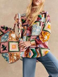 Camisa casual de mujer con estampado, cuello abierto y abotonadura sencilla - Multicolor - Ver 3