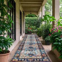 1 Peça Tapete Passadeira Azul Vintage com Padrão Floral Boêmio de Veludo com Cristais, Tapete Longo para Corredor, Tapete, Tapete Passadeira, Tapete Pequeno para Área, Tapete, Decoração Doméstica, Tapete de Área, Tapete de Área para Sala de Estar, Decoração Doméstica para Sala de Estar, Decoração de Ambiente, Tapete Lavável - Multicolorido - Visão 4