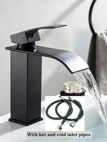 39-Inch Stainless Steel Waterfall Bathroom Faucet, Black Electroplated Single Handle Cold And Hot Water Mixer Tap With Valve Core And Coating Technique, Suitable For Vanity, Sink, Bathroom Basin And Washbasin, Modern Home Essential Upgrade, Luxury Cleaning Water, Suitable For Holiday Gifts And Home Decoration - Multicolor - View 2