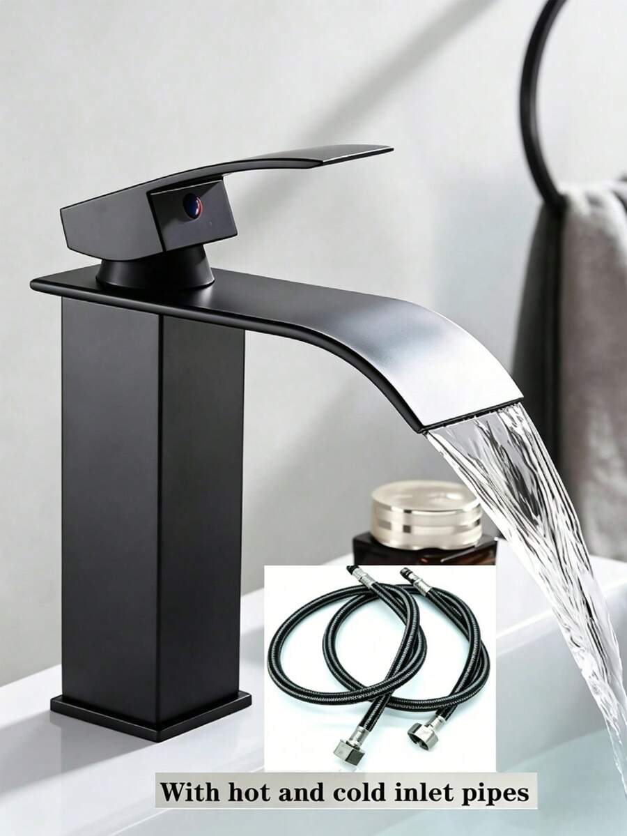 39-Inch Stainless Steel Waterfall Bathroom Faucet, Black Electroplated Single Handle Cold And Hot Water Mixer Tap With Valve Core And Coating Technique, Suitable For Vanity, Sink, Bathroom Basin And Washbasin, Modern Home Essential Upgrade, Luxury Cleaning Water, Suitable For Holiday Gifts And Home Decoration