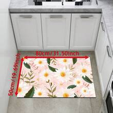 1pc Elegant Floral Pattern Printed Silica Gel Carpet, Easy To Clean, 3D Printed Rectangle, Suitable For Entryway, Living Room, Kitchen, Bedroom, Hallway, Bathroom, Laundry Room - Polyester Carpet, Suitable For Indoor And Outdoor Home Decor - Multicolor - View 14