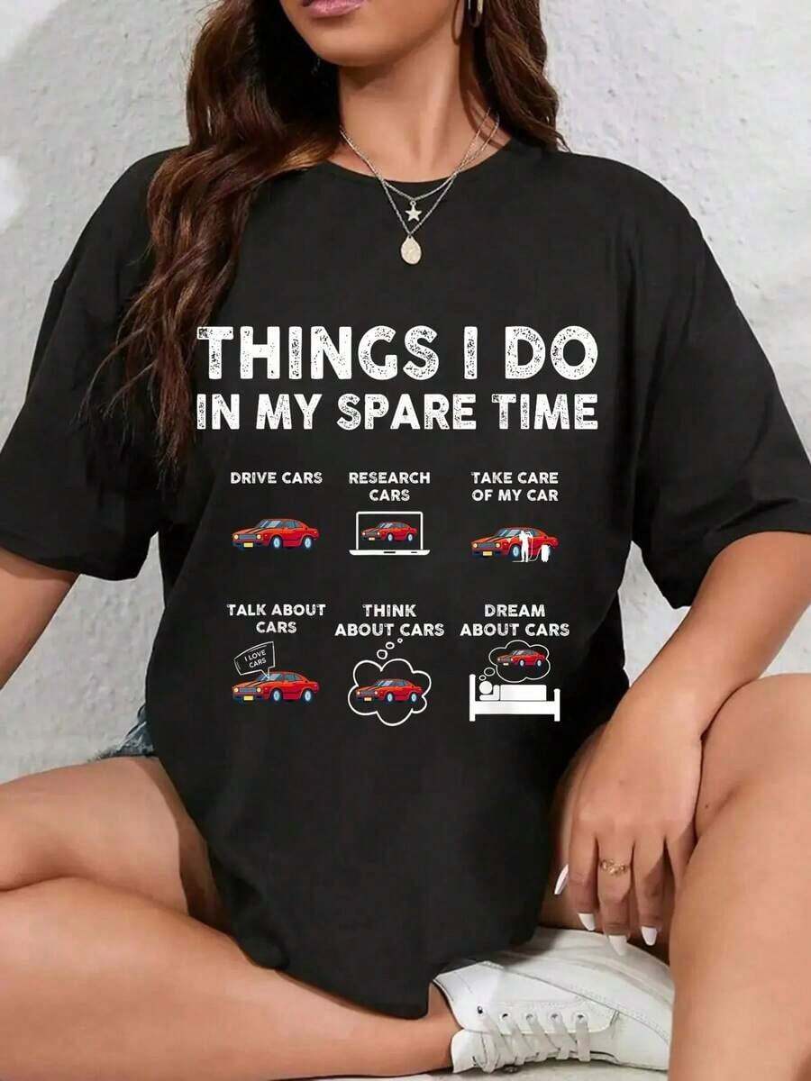 Camiseta 100% Algodón para Amantes de Autos, con Estampado Divertido para Amantes de Coches Deportivos, para Hombre y Mujer, Cuello Redondo, Estilo Clásico, para Vacaciones de Verano - Negro - Ver 1