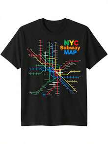 Nueva camiseta de 2026, con un mapa del metro de Nueva York: una camiseta que muestra las rutas de transporte de la ciudad de Nueva York, hecha de tela pesada de 160 g/m², adecuada tanto para hombres como para mujeres.Presenta un diseño retro con líneas del metro en verde, amarillo, rojo y azul. - Negro - Ver 6