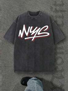 Camiseta casual vintage cómoda y lavada para mujer, camiseta de manga corta con cuello redondo,% algodón lavado y versátil para hombre, adecuada para uso diario y atuendos de, estilo unisex. - Negro - Ver 1