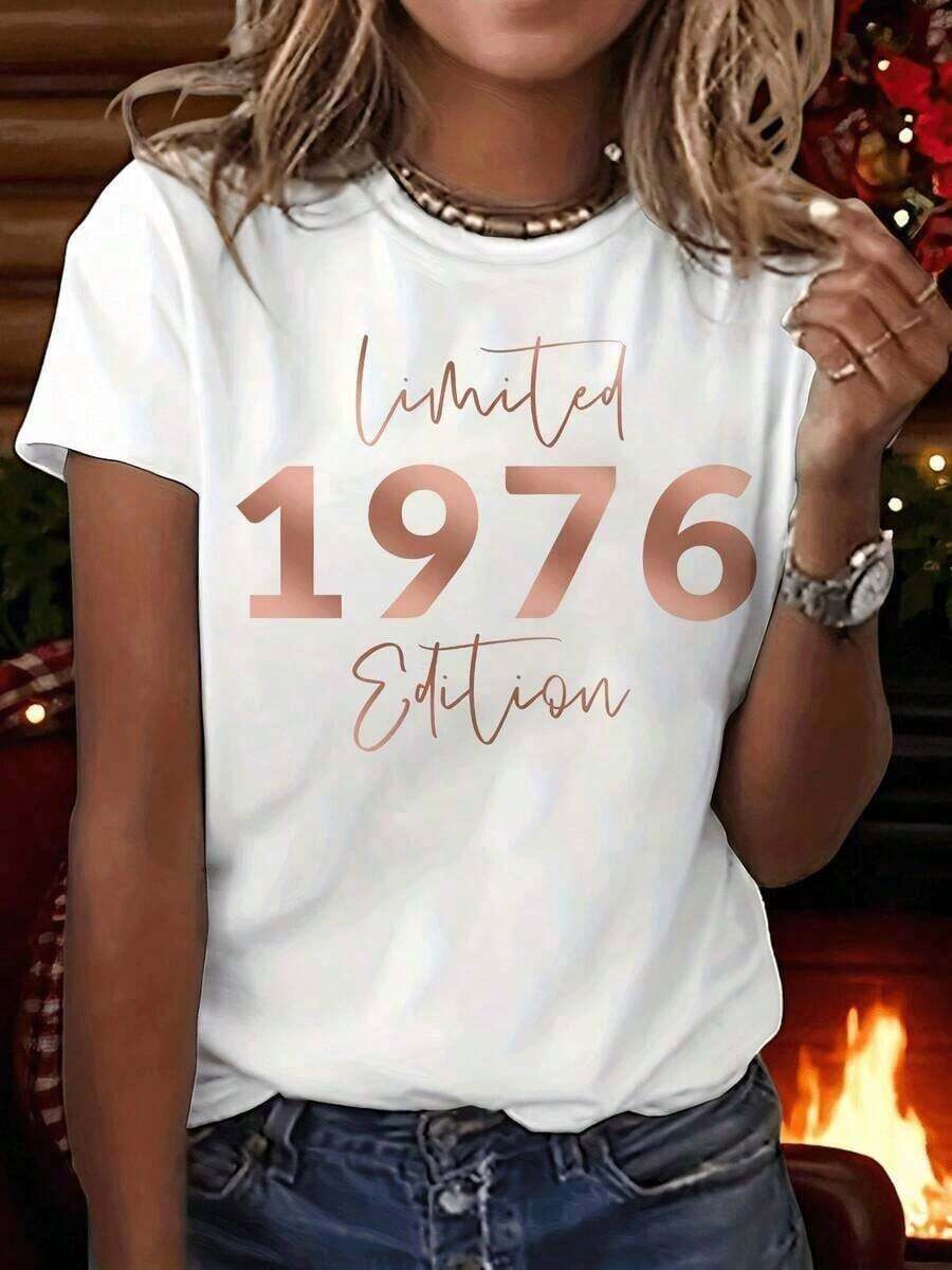 100% Cotton Camiseta gráfica vintage para mujer, edición limitada 1976 - Camiseta retro de la década de 1970 con cuello redondo, top suave casual para el día a día para cumpleaños, fiestas, ropa casual - Ropa de mujer, conjunto de fiesta, camiseta de manga corta, amantes de la moda, camiseta mujer, camisetas oversize mujer, polos para mujer, camisetas mujer, blusas, camisetas mujer manga corta - Blanco - Ver 1