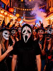 Halloween Party Festival Bar Nightclub Street Prank Props Black Cloth Witch Mask - Type a - View 4