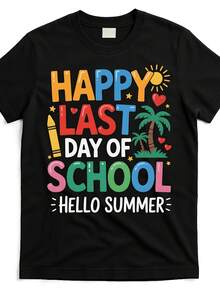 Último día del semestre de alegría Camiseta Hello Summer para Estudiantes y Profesores Hld3487221 Negra Unisex 2026 Camiseta de manga corta estampada de verano 180g - Negro - Ver 7