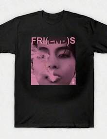 Camiseta de Mujer Casual y Versátil, Estilo Vintage Retro Y2K con Gráficos de V Friends Kim Taehyung Bangtan, Camiseta Unisex para Fans de , Estampado 'Back World' 2026, Manga Corta, Cuello Redondo, Camisetas Gráficas, Tops para Mujer - Negro - Ver 1