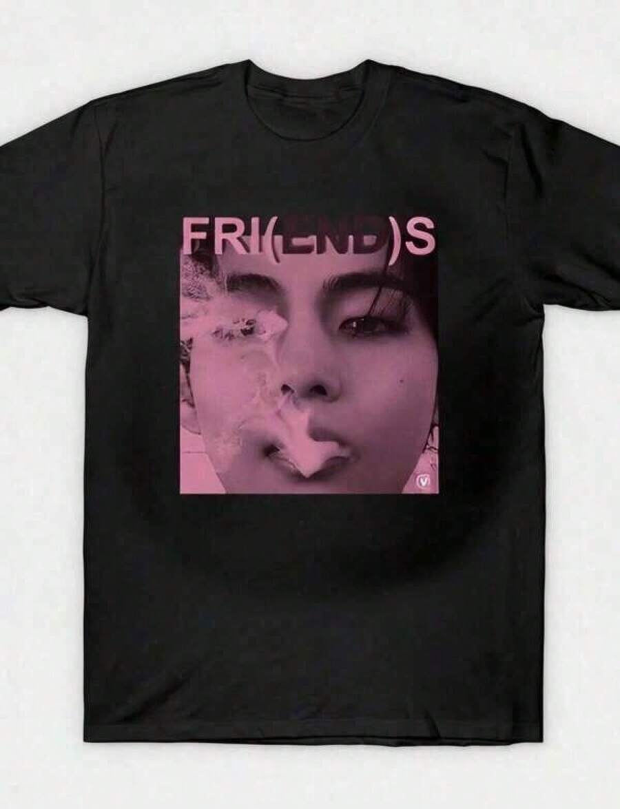 Camiseta de Mujer Casual y Versátil, Estilo Vintage Retro Y2K con Gráficos de V Friends Kim Taehyung Bangtan, Camiseta Unisex para Fans de , Estampado 'Back World' 2026, Manga Corta, Cuello Redondo, Camisetas Gráficas, Tops para Mujer - Negro - Ver 1