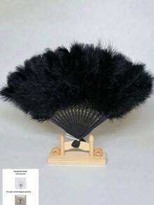 1pc Vintage 1920s Flapper Artificial Feather Hand Fan, Gatsby Party Costume Accessory - Multiple - View 11