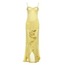 Vestido Largo Tirantes Malla Espalda Descubierta Estilo Elegante Sensual Nueva Llegada - amarillo ganso - Ver 8