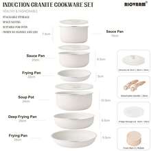 RIOVARM Induction Pots And Pans Set With Lids Non Stick Cookware Set With Detachable Handles Granite Coated Pot & Pan Sets With Removable Handles Stackable Kitchen Cookware Camping Pan Set - View 2