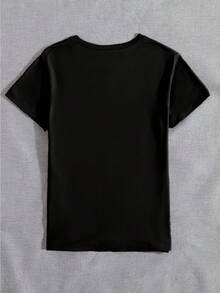 Summer Heart-Shaped Leopard Print Round Neck Casual Short Sleeve T-Shirt Pajamas - Black - View 2