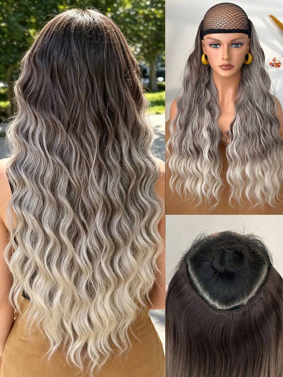 Peluca sintética ondulada y rizada natural de 24 pulgadas, diseño con clip en forma de V, adecuada para uso diario y fiestas