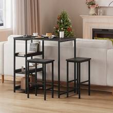 3-teiliges Esszimmer Set – Industrieller Bartisch mit 2 Hockern & Ablagefächern, platzsparend, Metall & Holz, ideal für kleine Küchen, Apartments oder Esszimmer, rustikales Braun - Schwarz - Übersicht 9