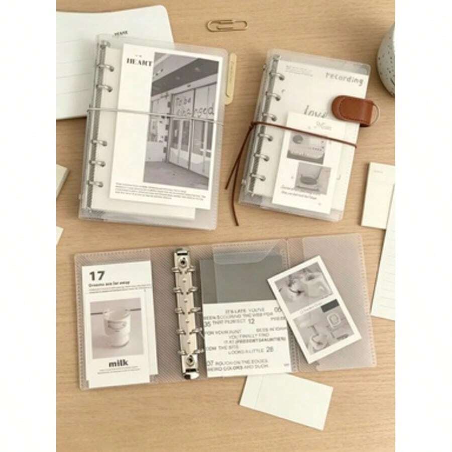 A6, A7, M5 Size Transparent Matte Loose Leaf Binder, Portable Foldable Travel Notebook, DIY Customizable Cover, Suitable For Budget Planning, Wallet, Photo Storage, Office Supplies, Multiple Sizes Available, Student Supplies - One Size - View 1