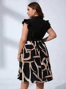 Vestido con estampado gráfico, cuello con muesca, volantes, cinturón, lunares, vestidos para mujer, vestidos casuales de primavera, vestidos de picnic, vestidos de verano, vestidos de primavera, vestidos de festival, vestidos de Pascua, vestid - Multicolor 4 - Ver 2