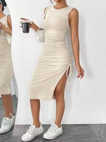 Vestido ajustado de punto sin mangas color burdeos para mujer - Albaricoque - Ver 5
