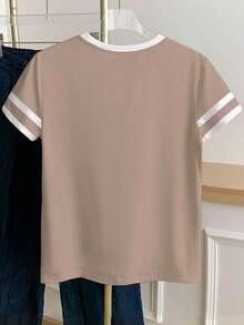 Camiseta de mujer de manga corta, cuello redondo y bloque de color, casual de verano - Multicolor 4 - Ver 2