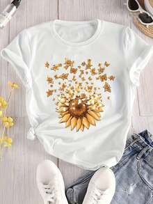 Women's Classic Casual T-Shirt With Vintage "My Birthday" Print And Balloon, Short Sleeve Crew Neck T-Shirt, Comfortable, Suitable For Daily Wear, Vacation And Summer Clothes. - 白色 13 - 查看 7