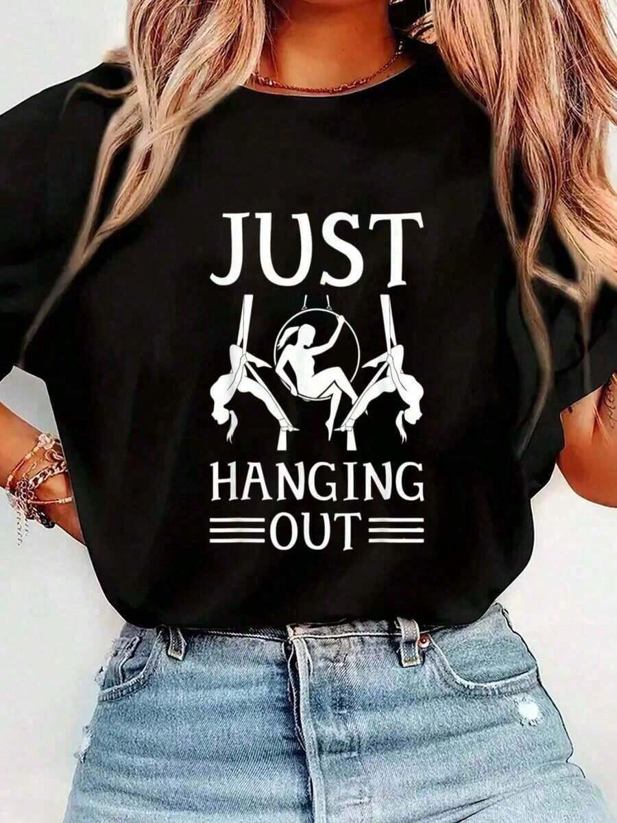 1 Piece Of Aerial Acrobatics Clothing 100% Cotton, Graphic T-Shirt For Beginners In Aerial Yoga, Aerial Silks, Dancers, Summer T-Shirts For Women, Round Neck, Fashion T-Shirts, 180g 100% Cotton. - 黑色 - 查看 1