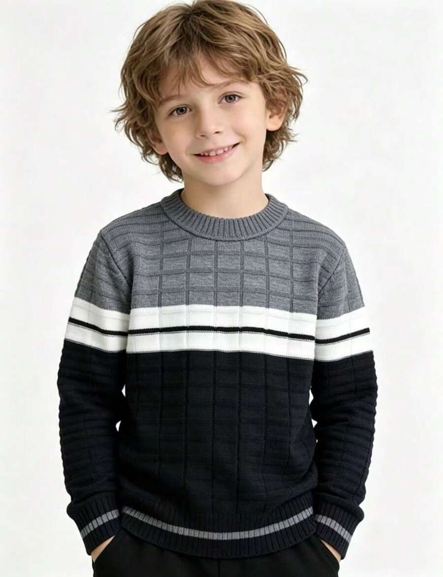 New Collection Of Children's Knitted Sweaters For Autumn And Winter. - Mẫu 9 - Màu xám phối trắng - Xem 1