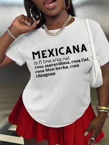 LooseCamiseta casual estampada para mujer, diseño original mexicano; camisa casual para mujer; camiseta para mujer; ropa de primavera/verano para mujer; topsBasic Crew Neck Cotton T-shirt for Women - Negro - Ver 8