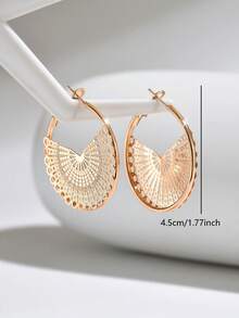 1 Đôi bông tai kim loại rỗng tròn, kiểu dáng retro thời trang, đa năng dành cho nữ, thích hợp để đeo hàng ngày. - Vàng - E1666 - Xem 4