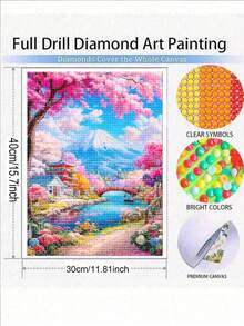 日本雪景樱花春日风景DIY钻石画套装 - 钻石艺术马赛克工艺品，温馨治愈系设计，沉浸式手工减压，家居装饰艺术DIY工艺爱好者的节日惊喜礼物 - 圓鑽 - 查看 9