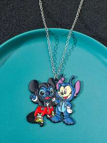 1 chiếc mặt dây chuyền hình chuột Minnie và Mickey rỗng đính đá lấp lánh, dây chuyền dài thời trang làm quà tặng cho bé gái, phụ kiện Disney. - Nhiều màu - Xem 2