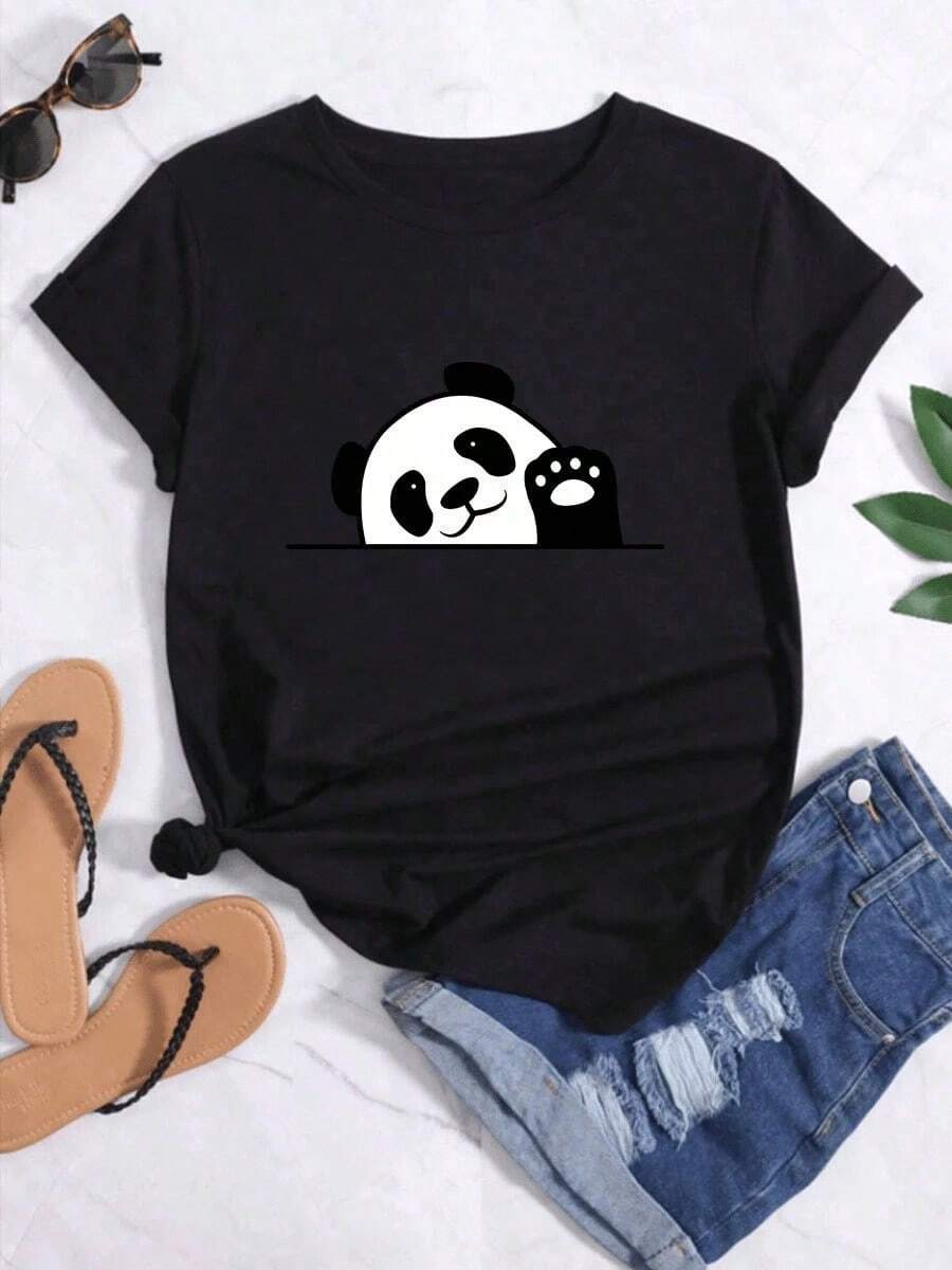 1 pieza de Camisetas para mujer,Camisetas Para Hombre,cuello redondo,estilo urbano,para jóvenes,moda streetwear,uso informal - Negro - Ver 1