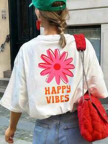 Women's Summer T-Shirt With A Cheerful Daisy Print, Loose Fit, Round Neck, Casual Style For Everyday Wear, White. Women's Blouses And Clothing - 白色 - 查看 1