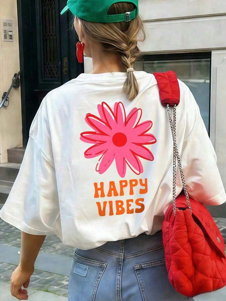 Women's Summer T-Shirt With A Cheerful Daisy Print, Loose Fit, Round Neck, Casual Style For Everyday Wear, White. Women's Blouses And Clothing - 白色 - 查看 1