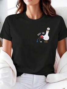 Designed For Modern, Stylish, And Comfortable Women. This Graphic Print T-Shirt Features The Cute Nurse Goose Cuff 'Em, Short Sleeves, And A Crew Neck. Perfect For Spring And Summer, It's Casual, Ideal For Everyday Wear, And Makes A Great Holiday Gift. Made From Premium Soft, Breathable Fabric, It's Designed For All-Day Comfort And Everyday Versatility, Making It Perfect For Casual Outings. - 黑色 - 查看 1