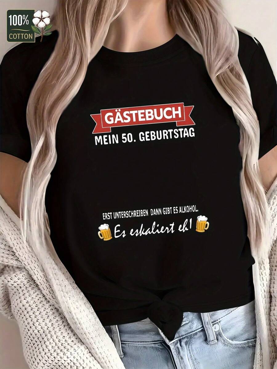Women's German Comic T-Shirt, Pure Style, With A Comfortable Fit - Black - View 1