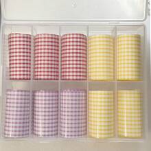 RitaNailDECO Non-Adhesive Nail Art Stamping Foil Sheets, 10 Rolls 50cm Set, Checkerboard, Textile, Rhombus, Checkerboard, Black & White, Christmas Nail Art Stamping Foils, Salon & DIY Home Manicure, Graduation, Date Night - Multicolor - View 13
