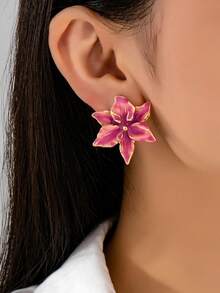 1 par de pendientes colgantes con diseño de pétalo único - Multicolor-220 - Ver 4